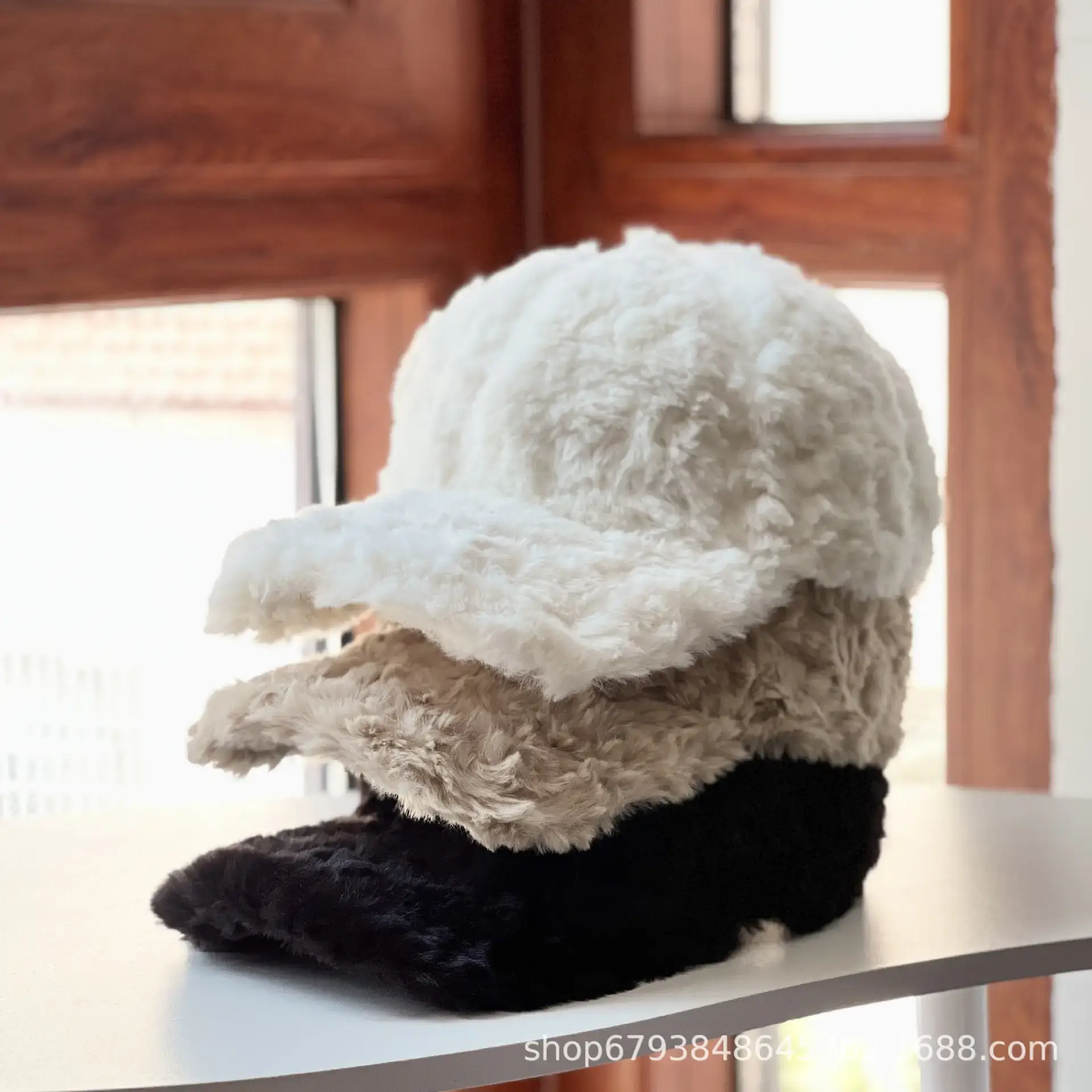 Women's White Faux Fur Beanie Cap Winter Warm — feature 6