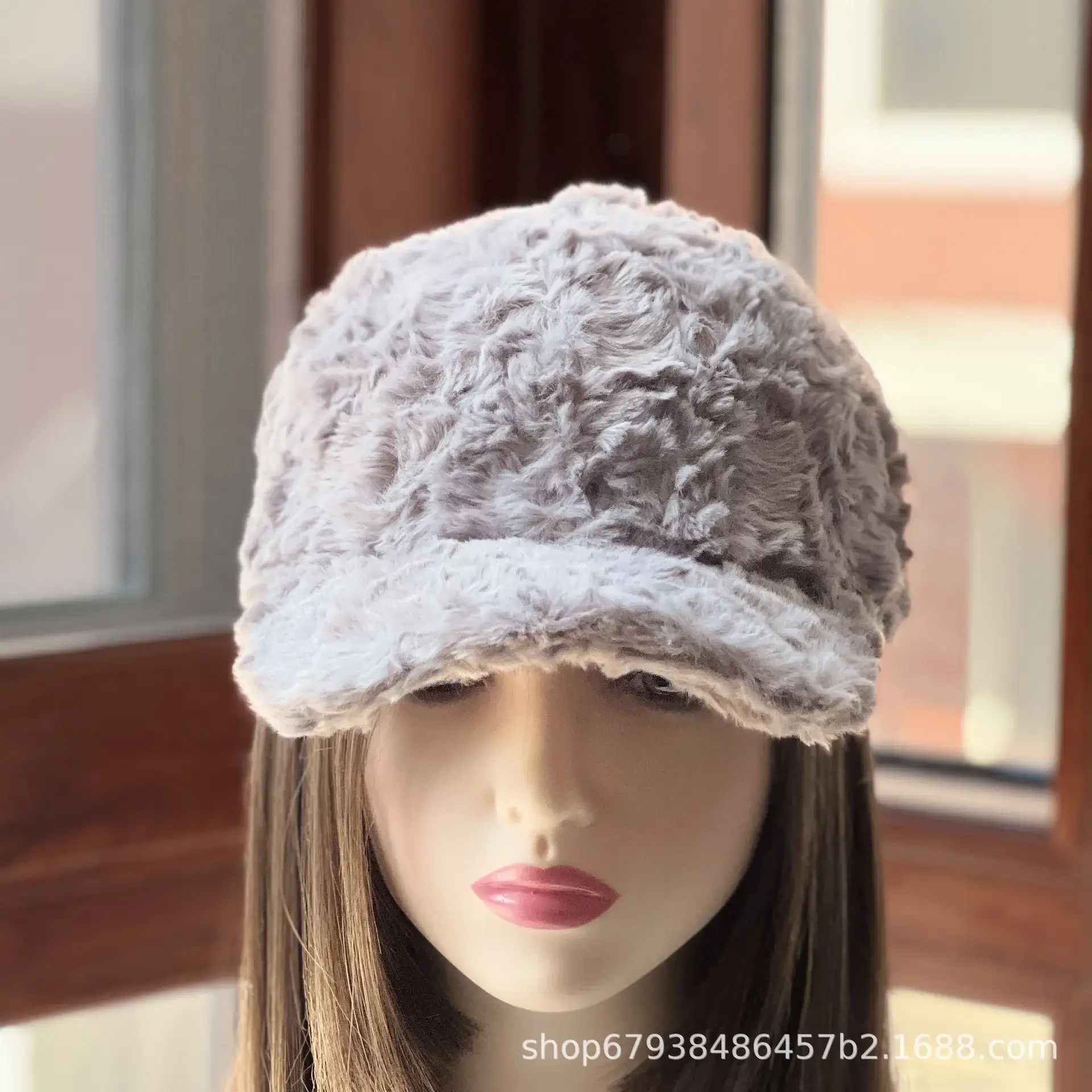 Women's White Faux Fur Beanie Cap Winter Warm - Image 4