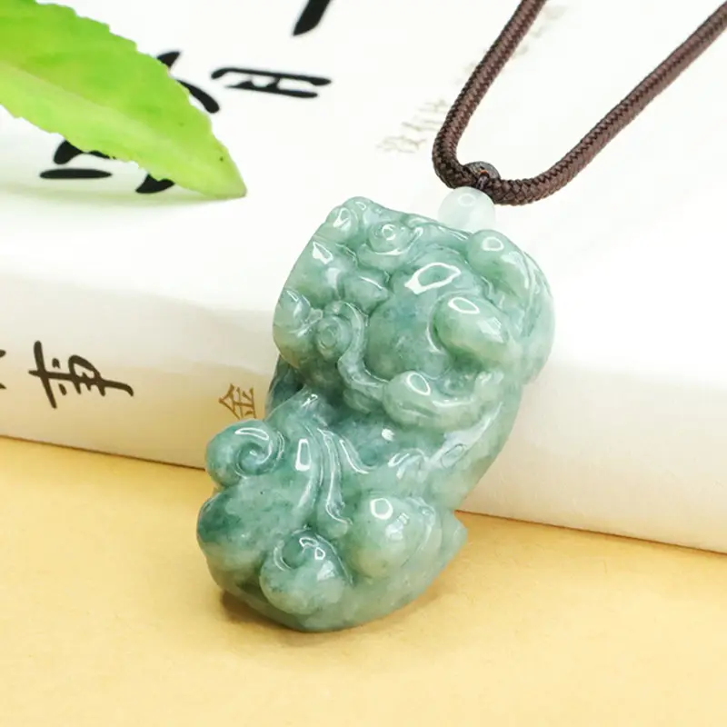 Aiyu Natural Jade Pendant Full Color Overlord Pixiu Necklace - Image 3