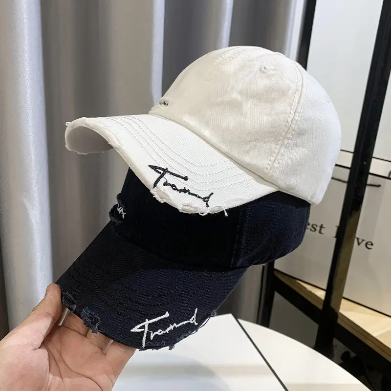Men Women Brown Ripped Baseball Cap Summer Wear - Image 8