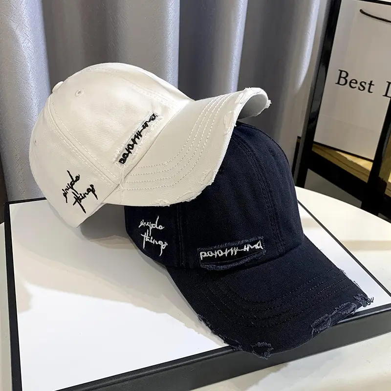 Men Women Brown Ripped Baseball Cap Summer Wear - Image 9