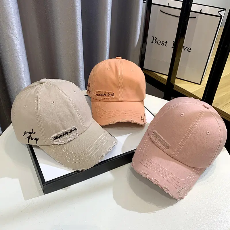 Men Women Brown Ripped Baseball Cap Summer Wear - Image 10