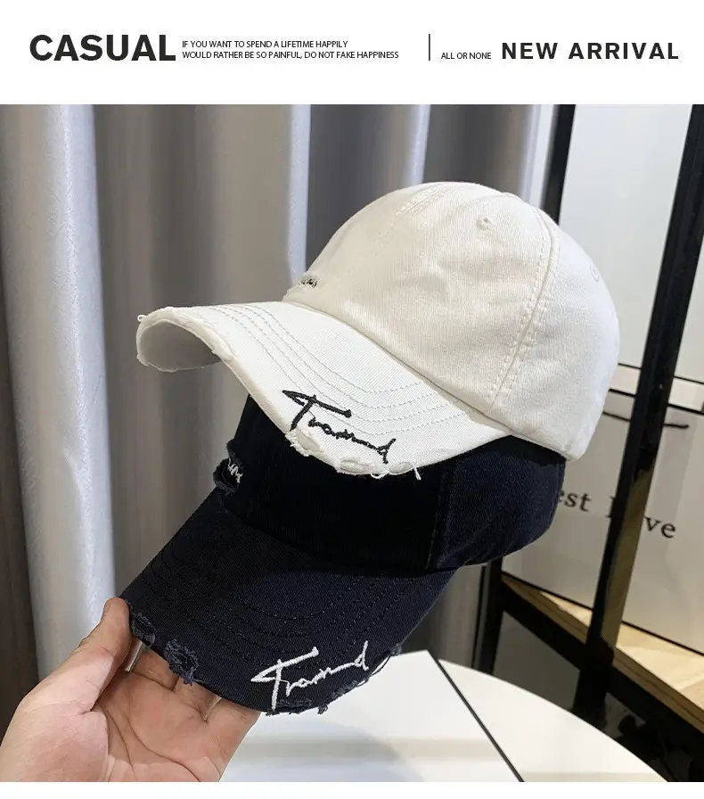 Men Women Brown Ripped Baseball Cap Summer Wear — feature 1
