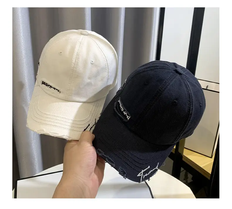 Men Women Brown Ripped Baseball Cap Summer Wear — feature 9