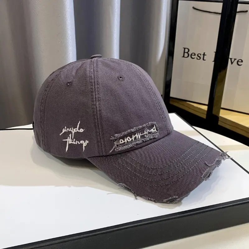 Men Women Brown Ripped Baseball Cap Summer Wear - Image 2