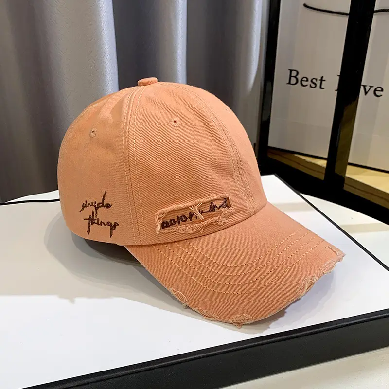 Men Women Brown Ripped Baseball Cap Summer Wear - Image 3
