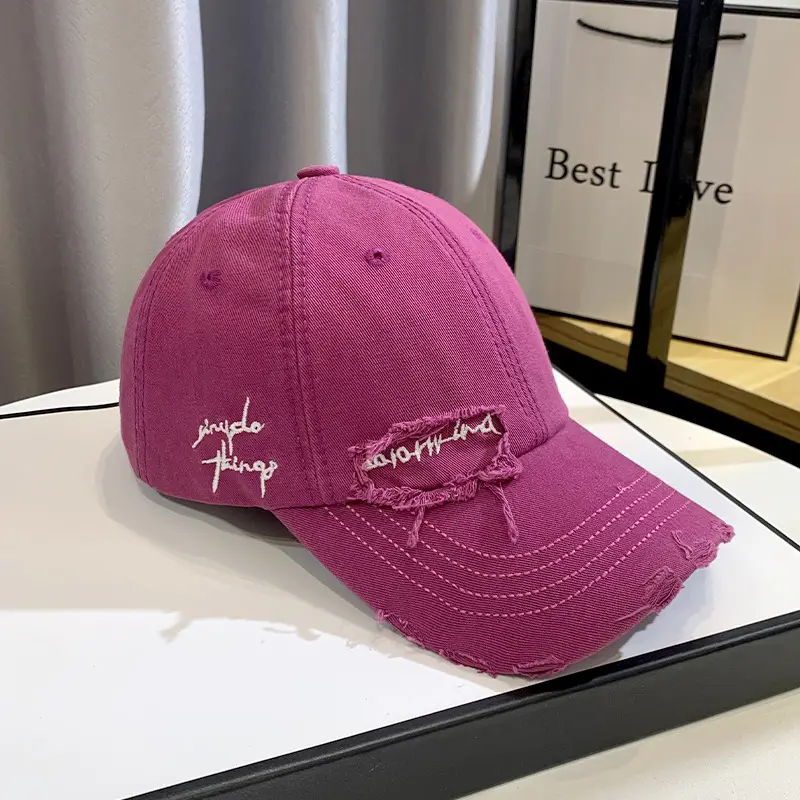 Men Women Brown Ripped Baseball Cap Summer Wear - Image 4