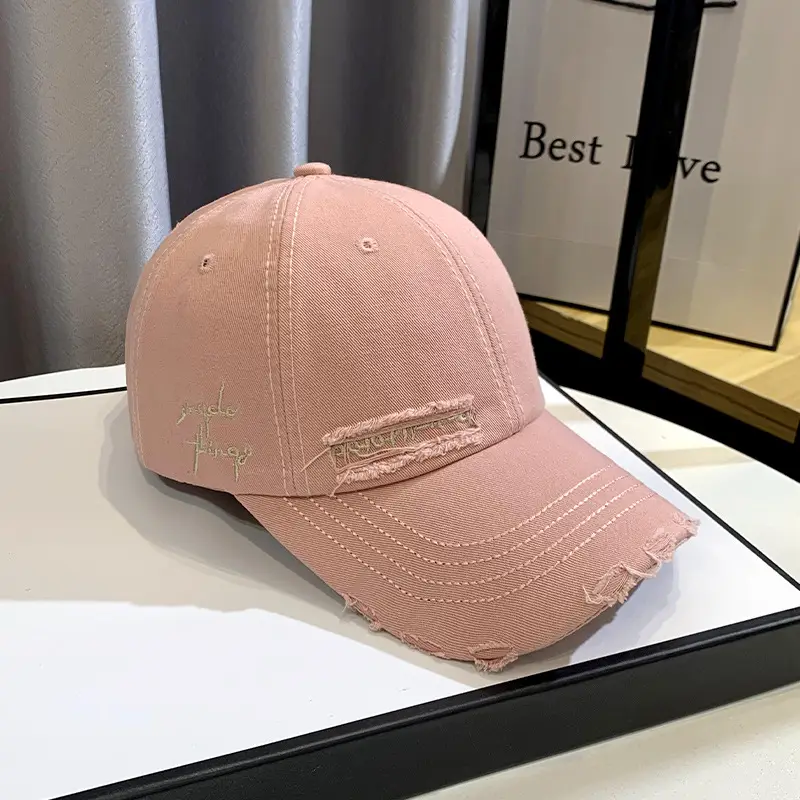 Men Women Brown Ripped Baseball Cap Summer Wear - Image 6