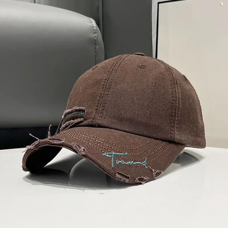 Men Women Brown Ripped Baseball Cap Summer Wear - Image 7