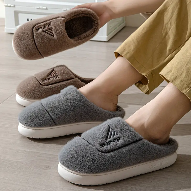 New Men's plus size cotton slippers winter home room velvet thickened thermal slippers men's wholesale one-piece delivery