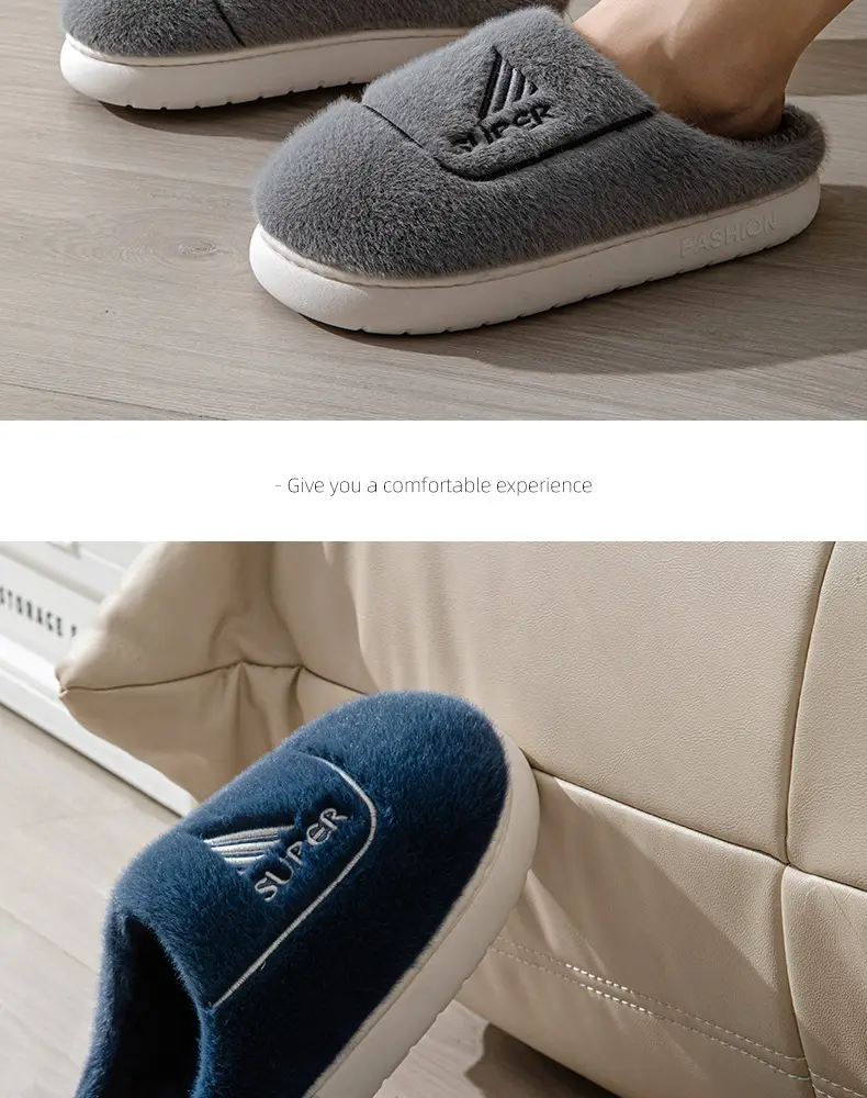 New Men's plus size cotton slippers winter home room velvet thickened thermal slippers men's wholesale one-piece delivery — feature 17