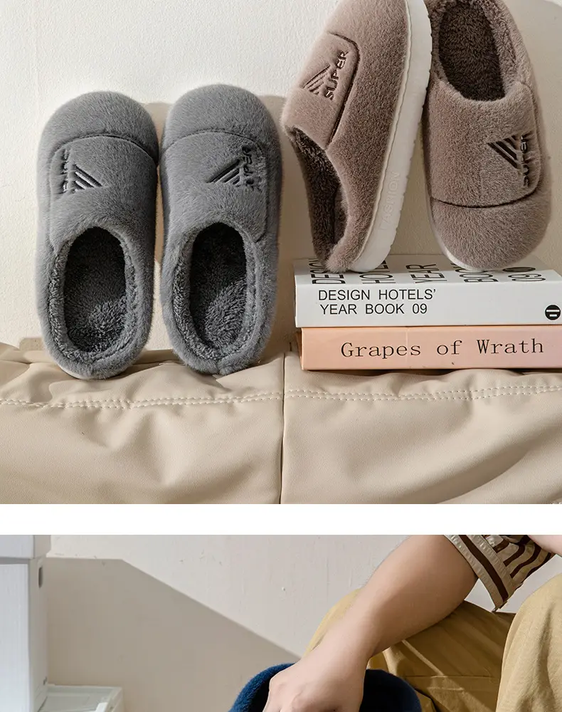 New Men's plus size cotton slippers winter home room velvet thickened thermal slippers men's wholesale one-piece delivery — feature 20