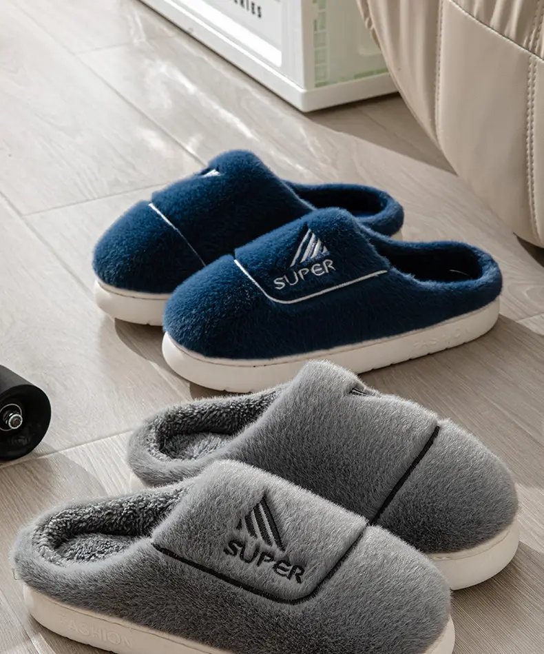 New Men's plus size cotton slippers winter home room velvet thickened thermal slippers men's wholesale one-piece delivery — feature 2