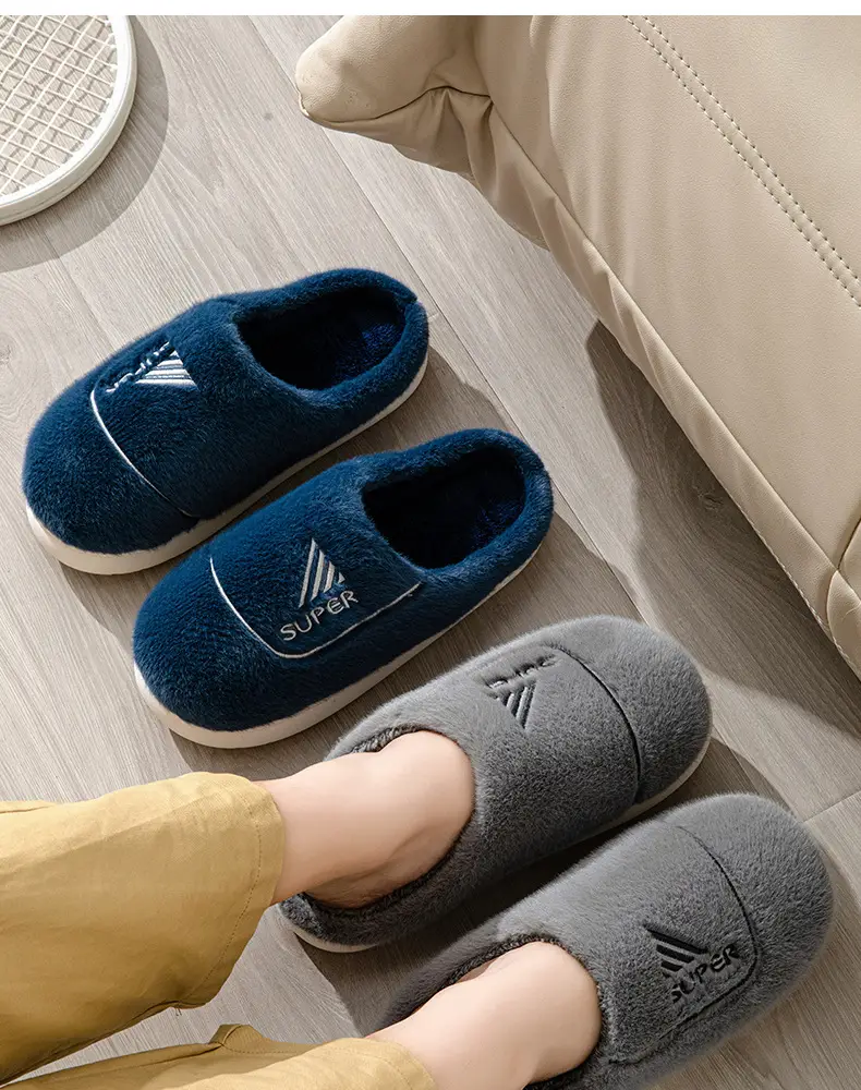New Men's plus size cotton slippers winter home room velvet thickened thermal slippers men's wholesale one-piece delivery — feature 4