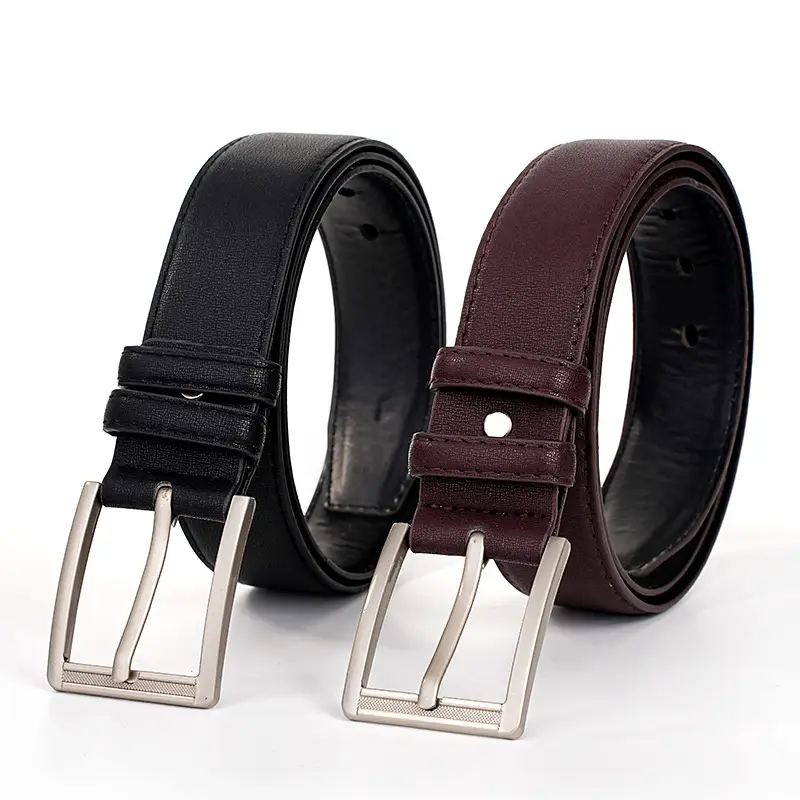 Men's Imitation Leather Belt Black Brown with Alloy Buckle 3.8cm - Image 3