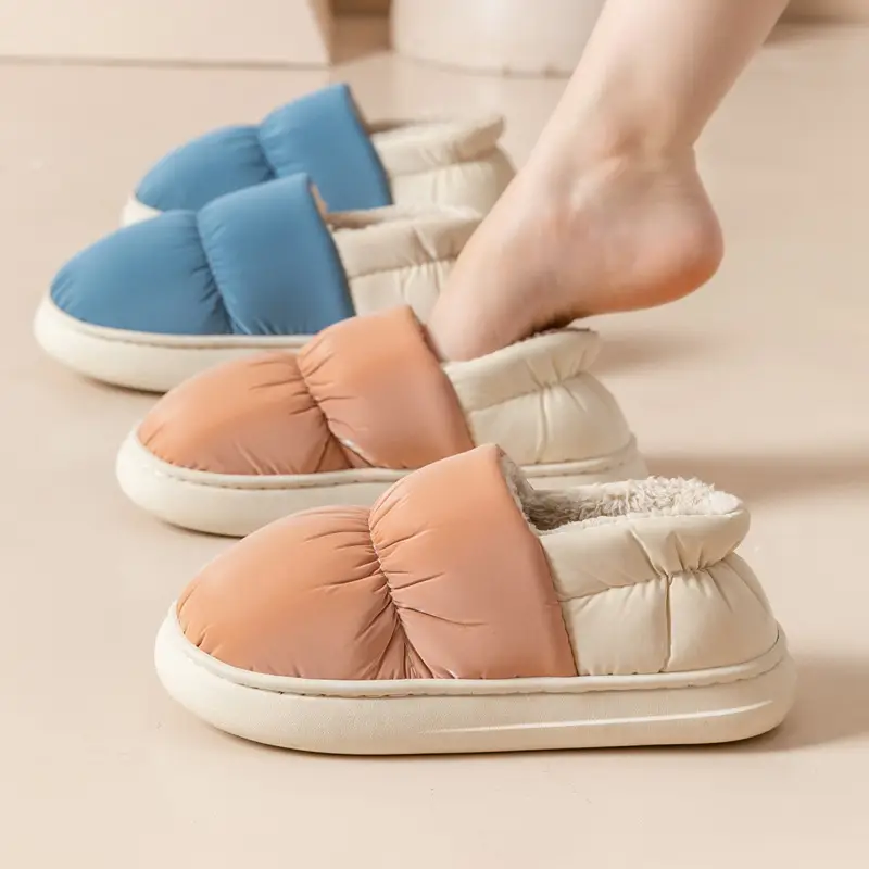 Women's cotton-padded slippers, autumn and winter thick-soled indoor warm couple waterproof down bag and cotton-padded slippers for men - Image 5
