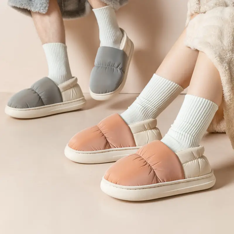 Women's cotton-padded slippers, autumn and winter thick-soled indoor warm couple waterproof down bag and cotton-padded slippers for men - Image 6