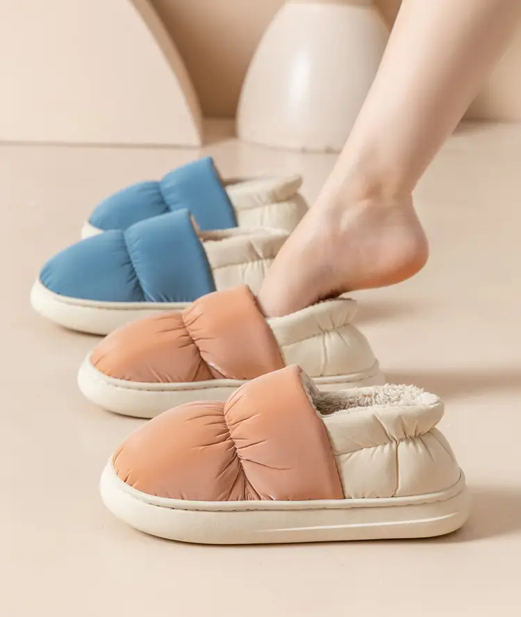 Women's cotton-padded slippers, autumn and winter thick-soled indoor warm couple waterproof down bag and cotton-padded slippers for men — feature 12