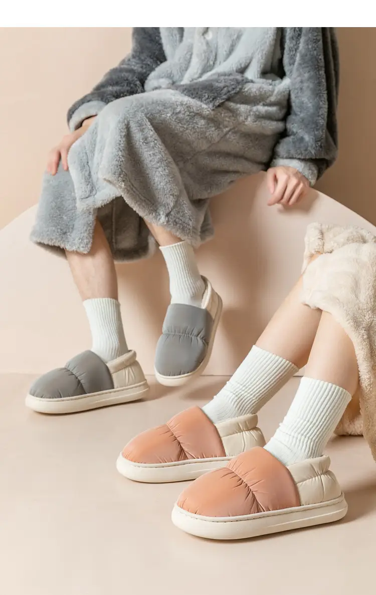 Women's cotton-padded slippers, autumn and winter thick-soled indoor warm couple waterproof down bag and cotton-padded slippers for men — feature 13