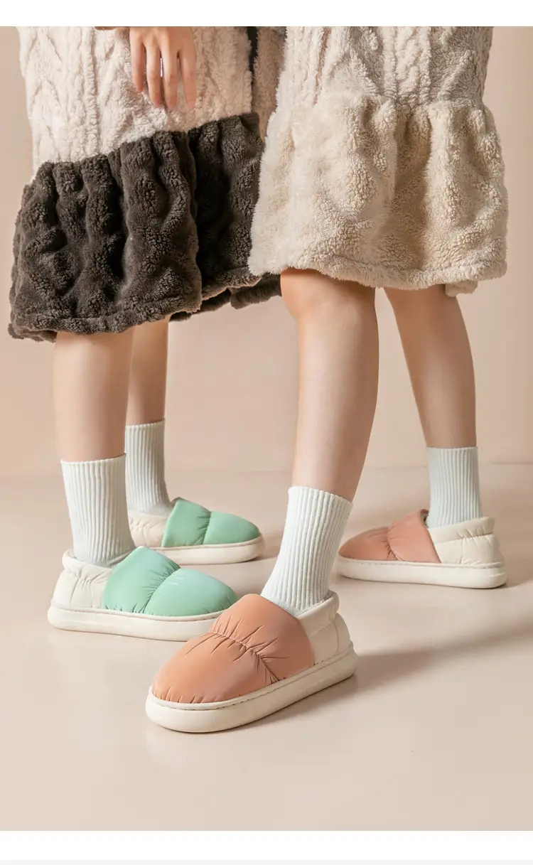 Women's cotton-padded slippers, autumn and winter thick-soled indoor warm couple waterproof down bag and cotton-padded slippers for men — feature 17