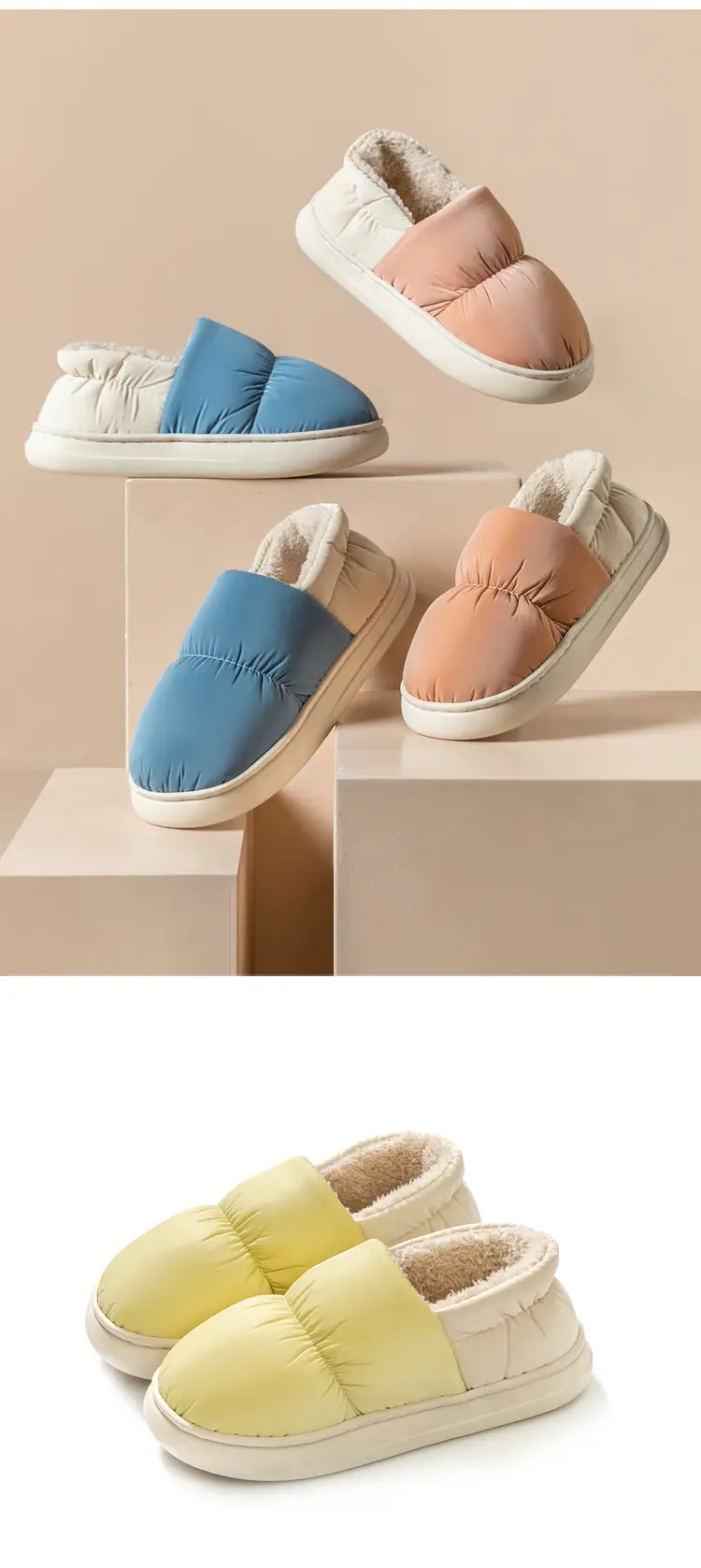 Women's cotton-padded slippers, autumn and winter thick-soled indoor warm couple waterproof down bag and cotton-padded slippers for men — feature 2