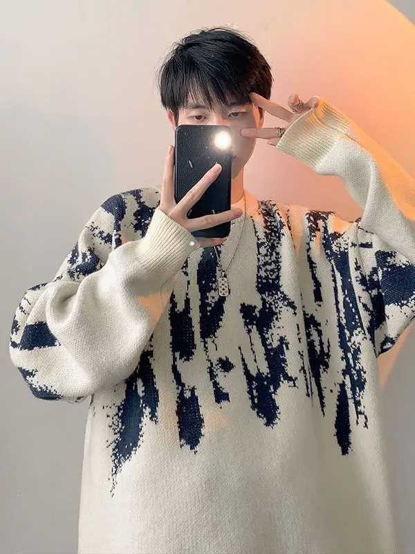 Men Vintage American Sweater Winter Knit Loose - Image 10