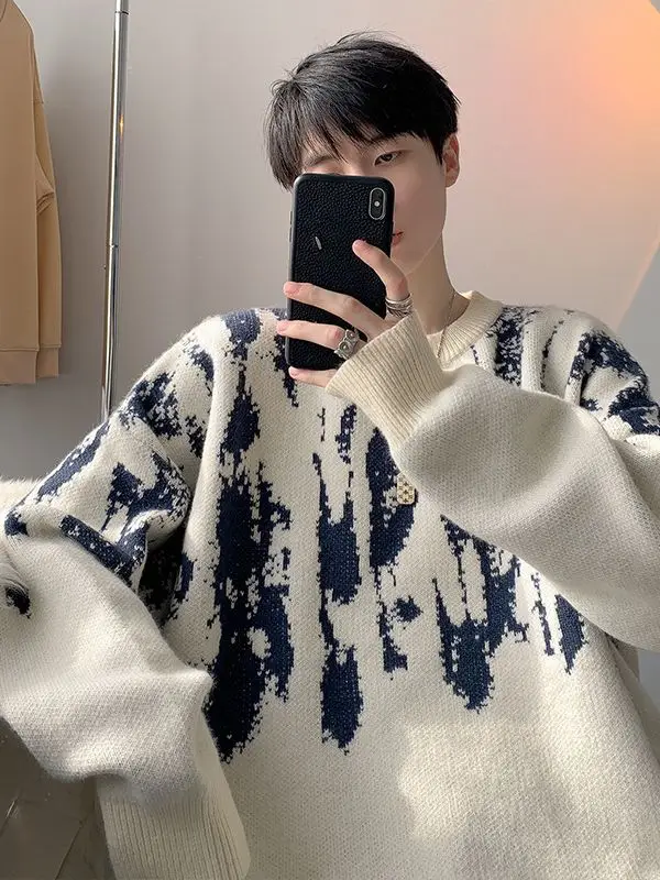 Men Vintage American Sweater Winter Knit Loose - Image 11