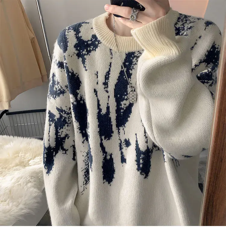 Men Vintage American Sweater Winter Knit Loose — feature 10
