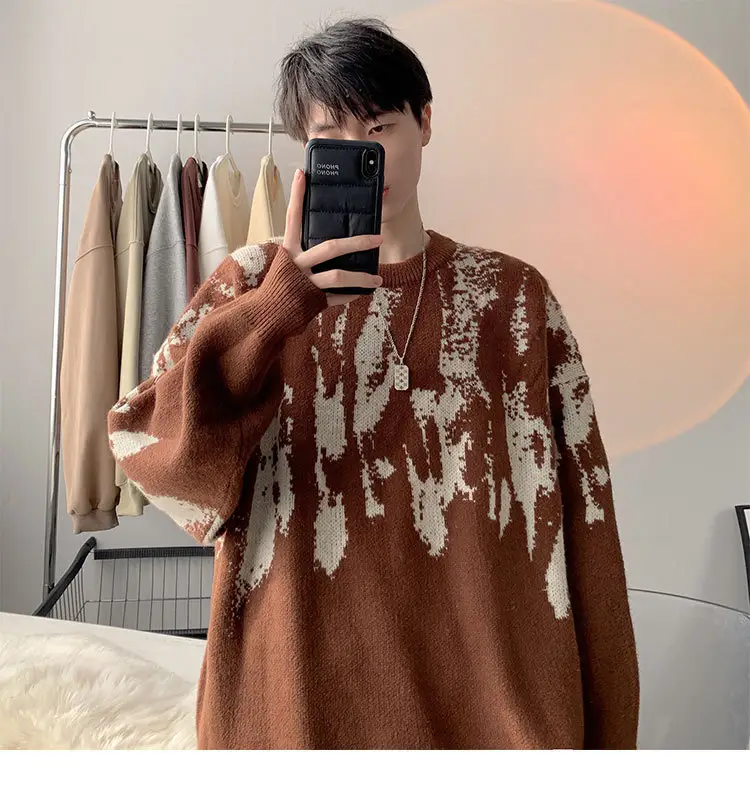 Men Vintage American Sweater Winter Knit Loose — feature 11