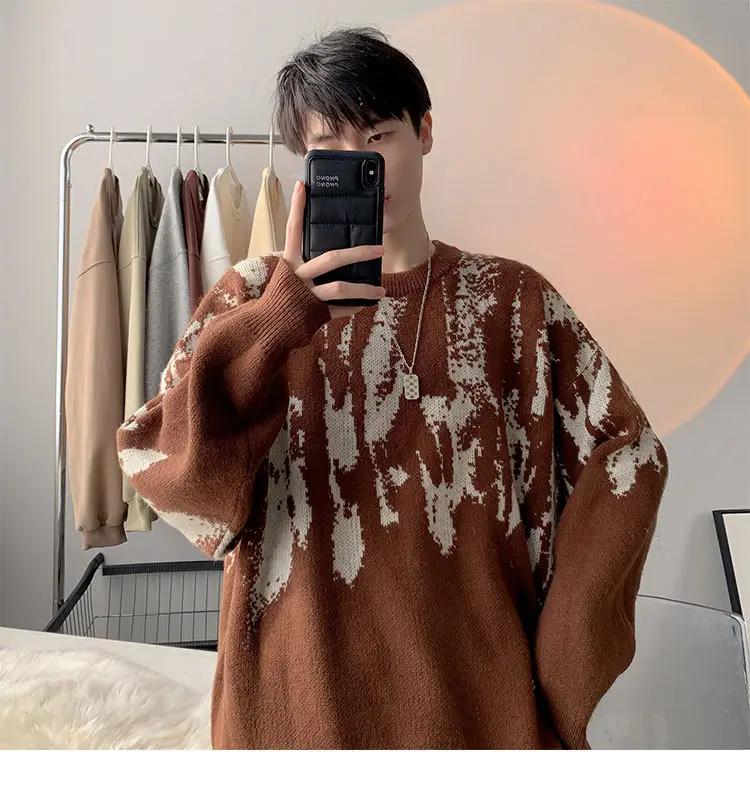 Men Vintage American Sweater Winter Knit Loose — feature 12