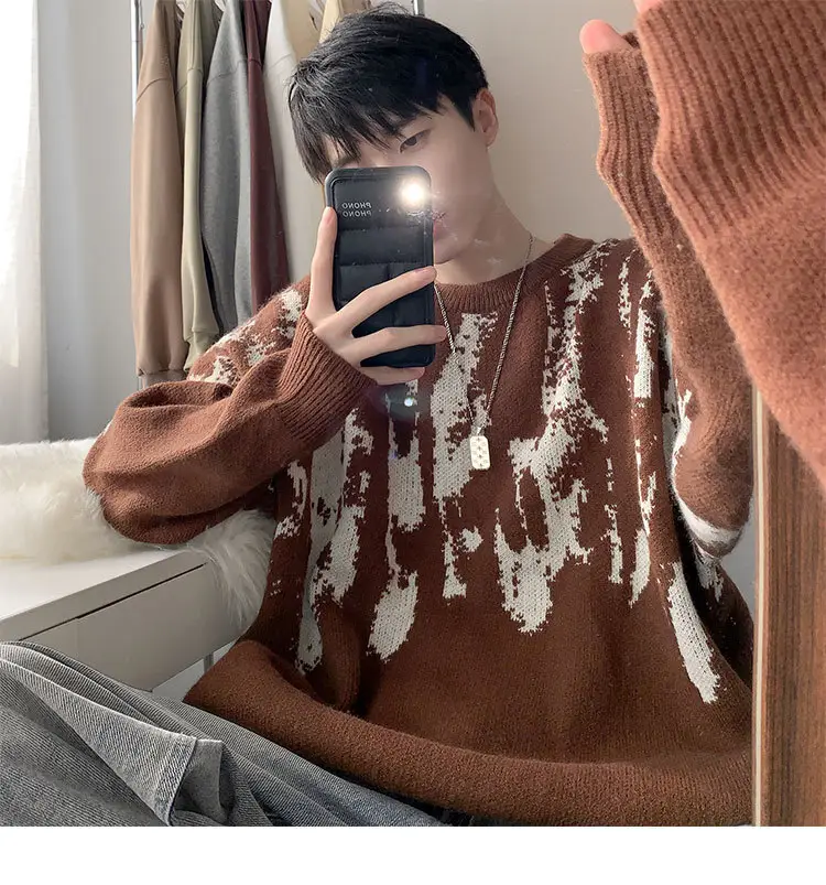 Men Vintage American Sweater Winter Knit Loose — feature 13