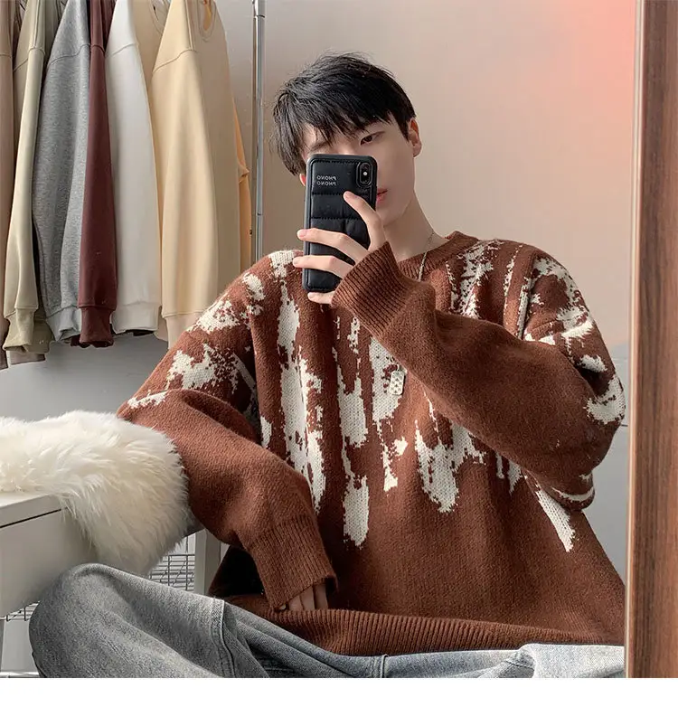 Men Vintage American Sweater Winter Knit Loose — feature 14