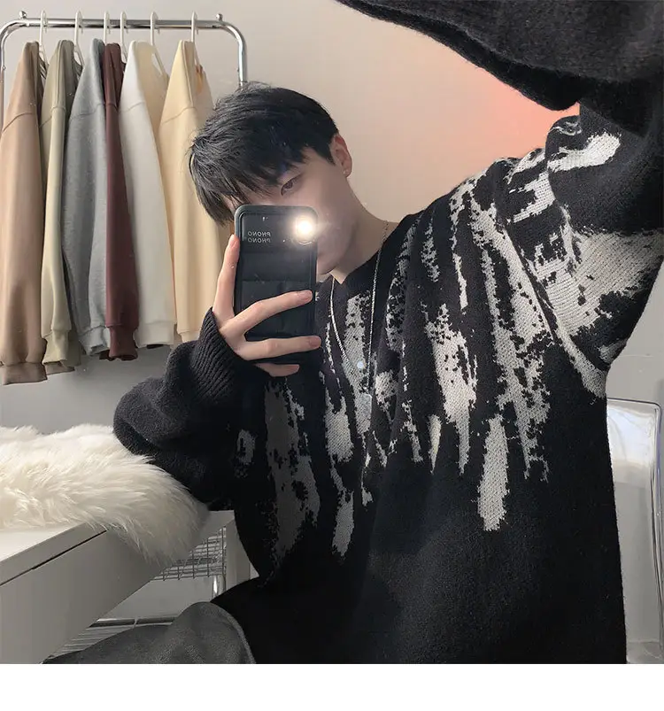 Men Vintage American Sweater Winter Knit Loose — feature 3