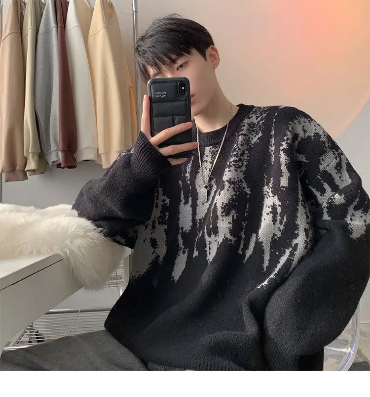 Men Vintage American Sweater Winter Knit Loose — feature 4