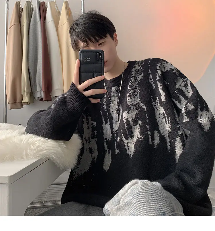Men Vintage American Sweater Winter Knit Loose — feature 6