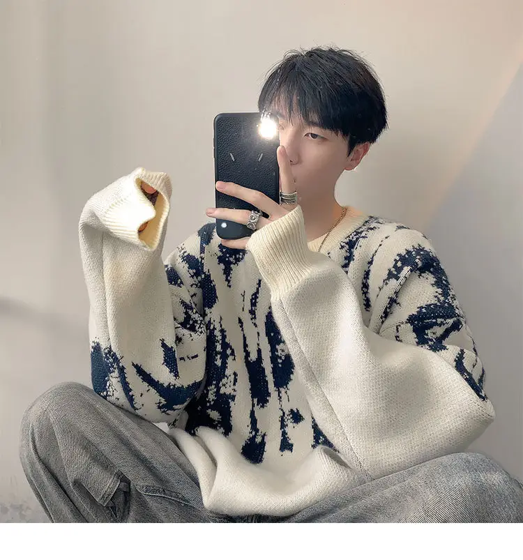 Men Vintage American Sweater Winter Knit Loose — feature 9