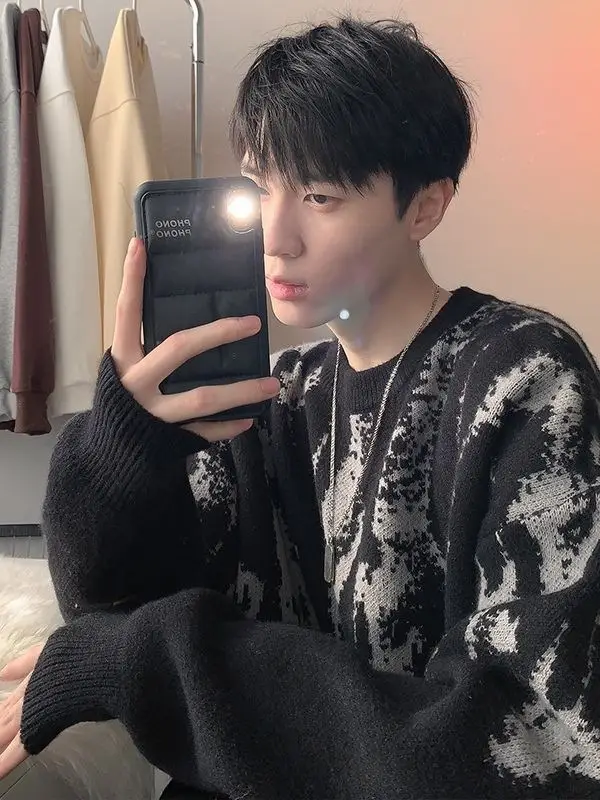 Men Vintage American Sweater Winter Knit Loose - Image 4