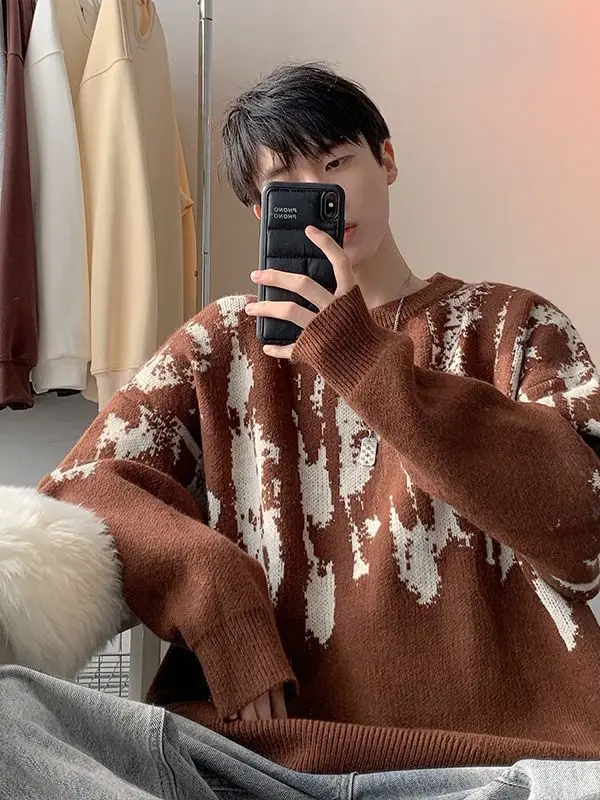 Men Vintage American Sweater Winter Knit Loose - Image 6