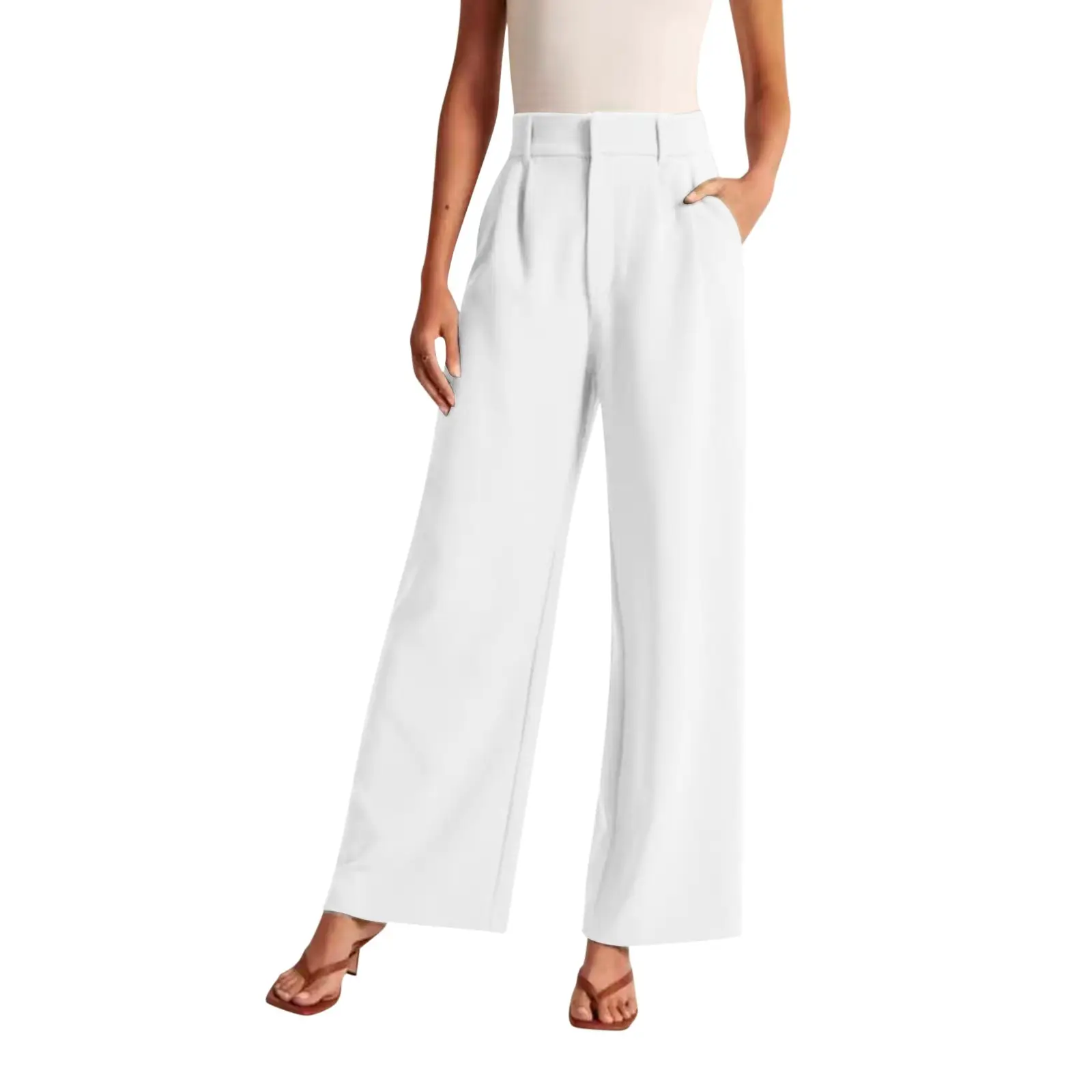 Women Wide Leg Pants with Pockets & Belt — feature 8