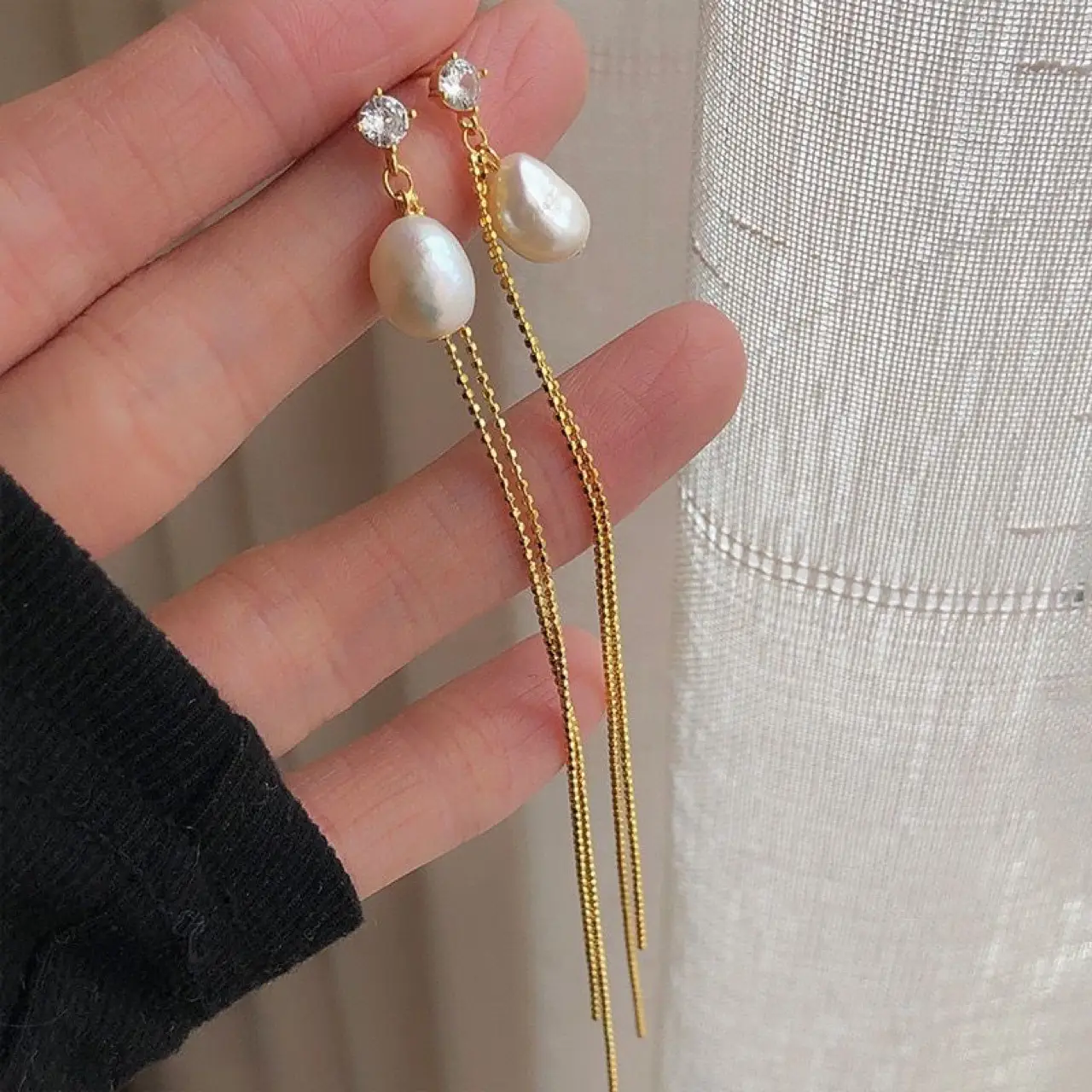 925 Silver Pearl Tassel Earline Baroque Earrings
