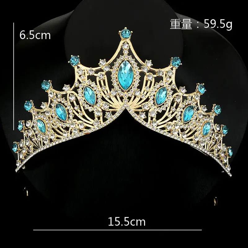 Crystal Crown Headband for Bridal Wear Gold Blue - Image 11