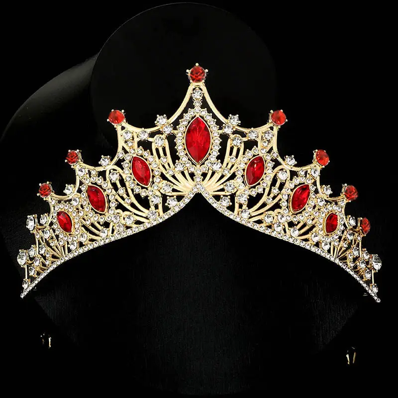 Crystal Crown Headband for Bridal Wear Gold Blue - Image 2