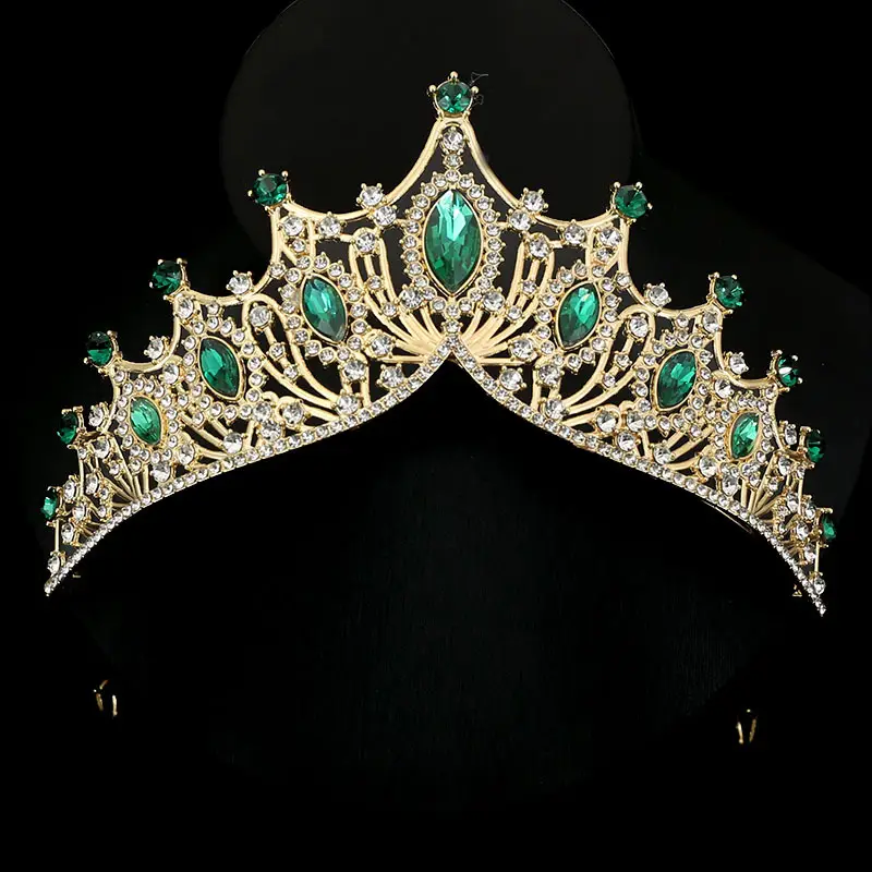 Crystal Crown Headband for Bridal Wear Gold Blue - Image 3