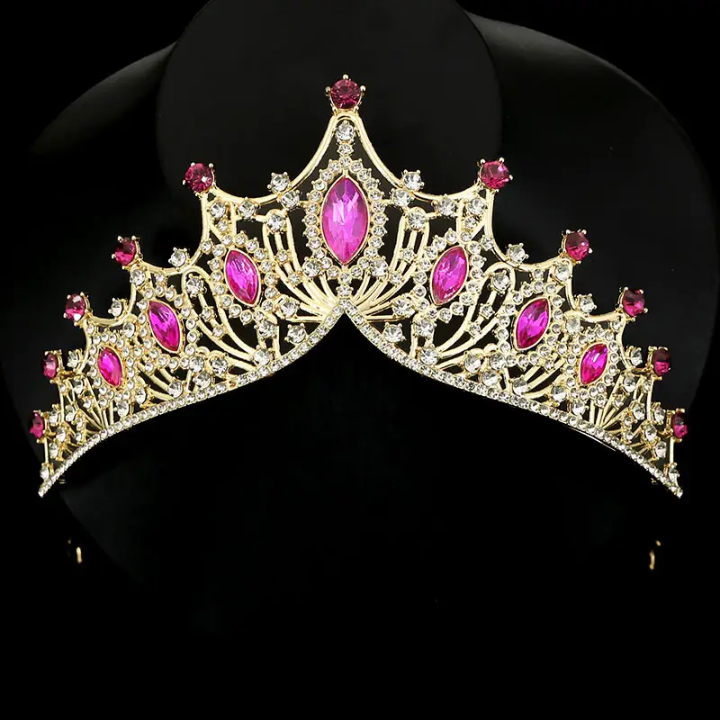 Crystal Crown Headband for Bridal Wear Gold Blue - Image 6
