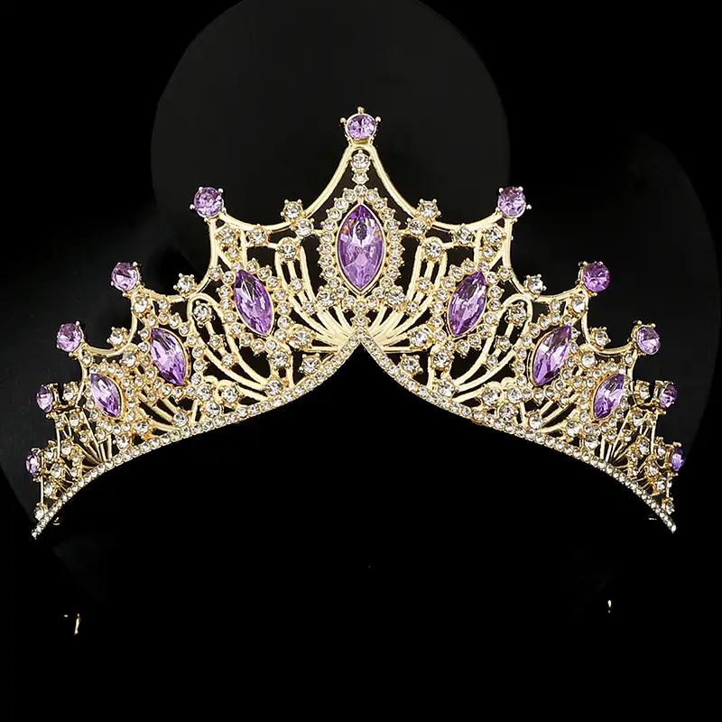 Crystal Crown Headband for Bridal Wear Gold Blue - Image 9