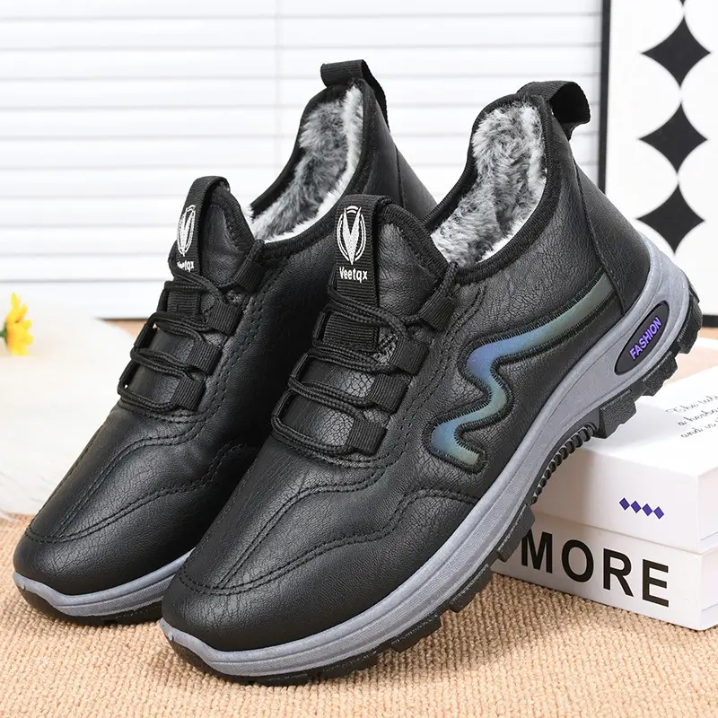 Men's Winter Cotton Shoes, New Short Boots with Plush Lining, Thickened and Warm, Women's Trendy Casual Leather Low-Top Cotton Boots - Image 6