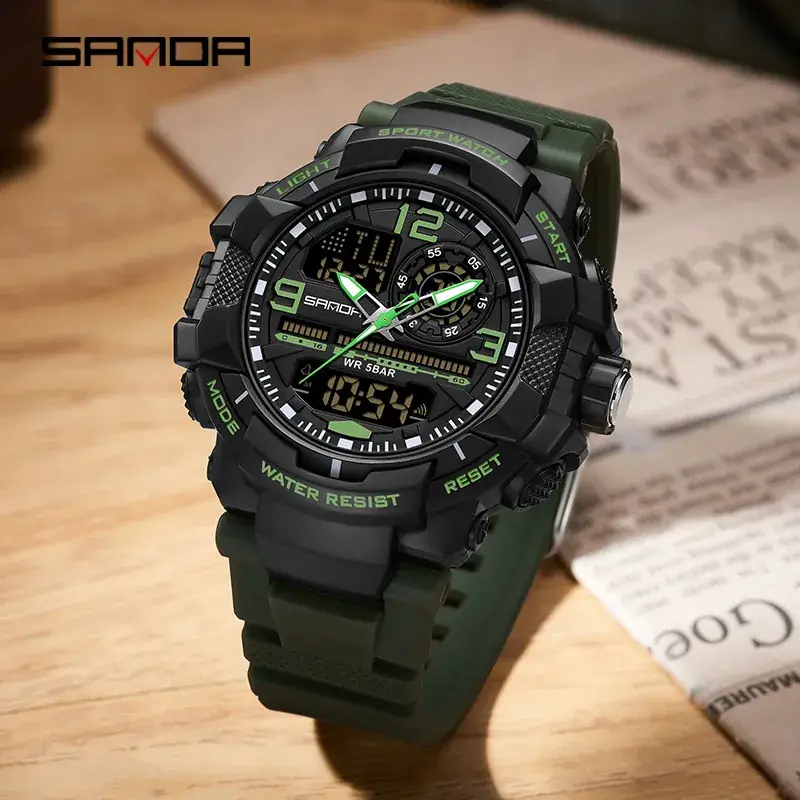 Sanda Military Style Red Water Resistant Sports Watch for Men - Image 19
