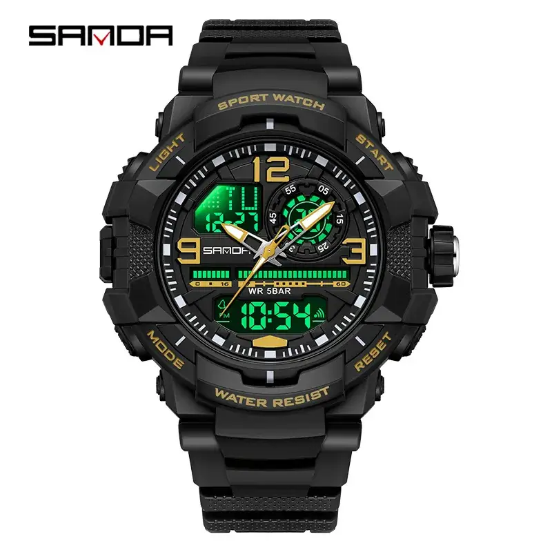 Sanda Military Style Red Water Resistant Sports Watch for Men - Image 4