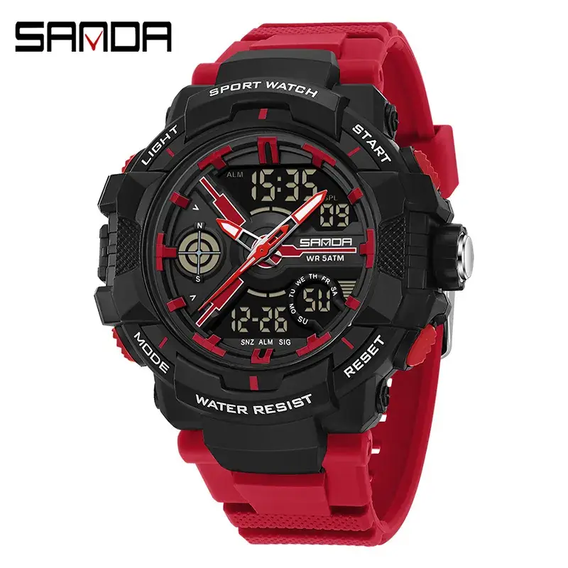Sanda Military Style Red Water Resistant Sports Watch for Men - Image 10