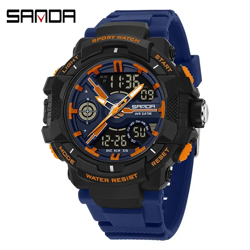 Sanda Military Style Red Water Resistant Sports Watch for Men - Image 12